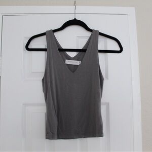 Gray Sleeveless V-Neck Top